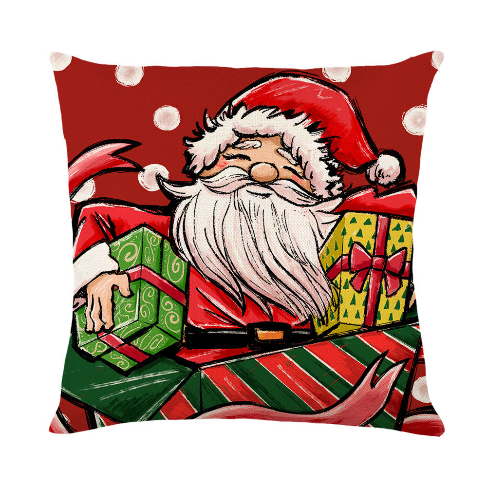 4Pcs 45x45cm Linen Christmas Print Cushion Cover