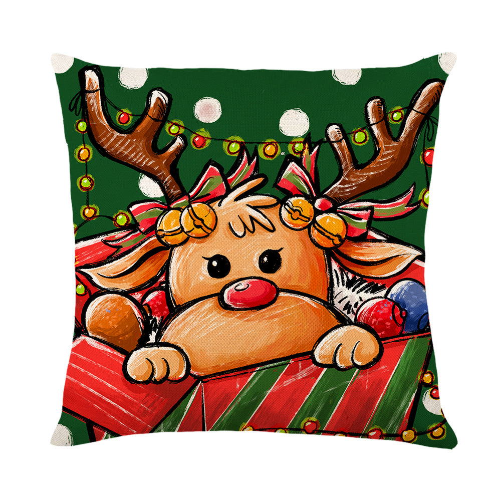4Pcs 45x45cm Linen Christmas Print Cushion Cover