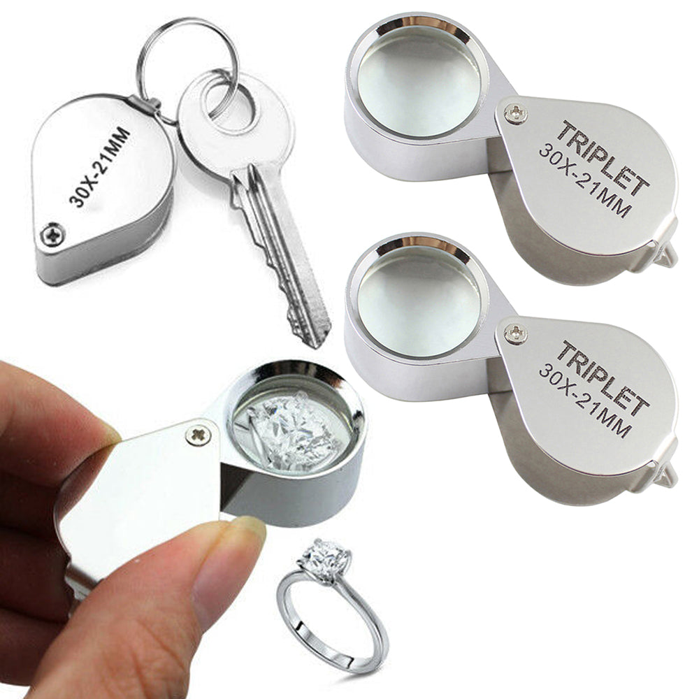 2Pcs 30X Pocket Jewelers Loupe Magnifier Magnifying Glass