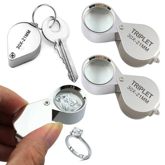 2Pcs 30X Pocket Jewelers Loupe Magnifier Magnifying Glass