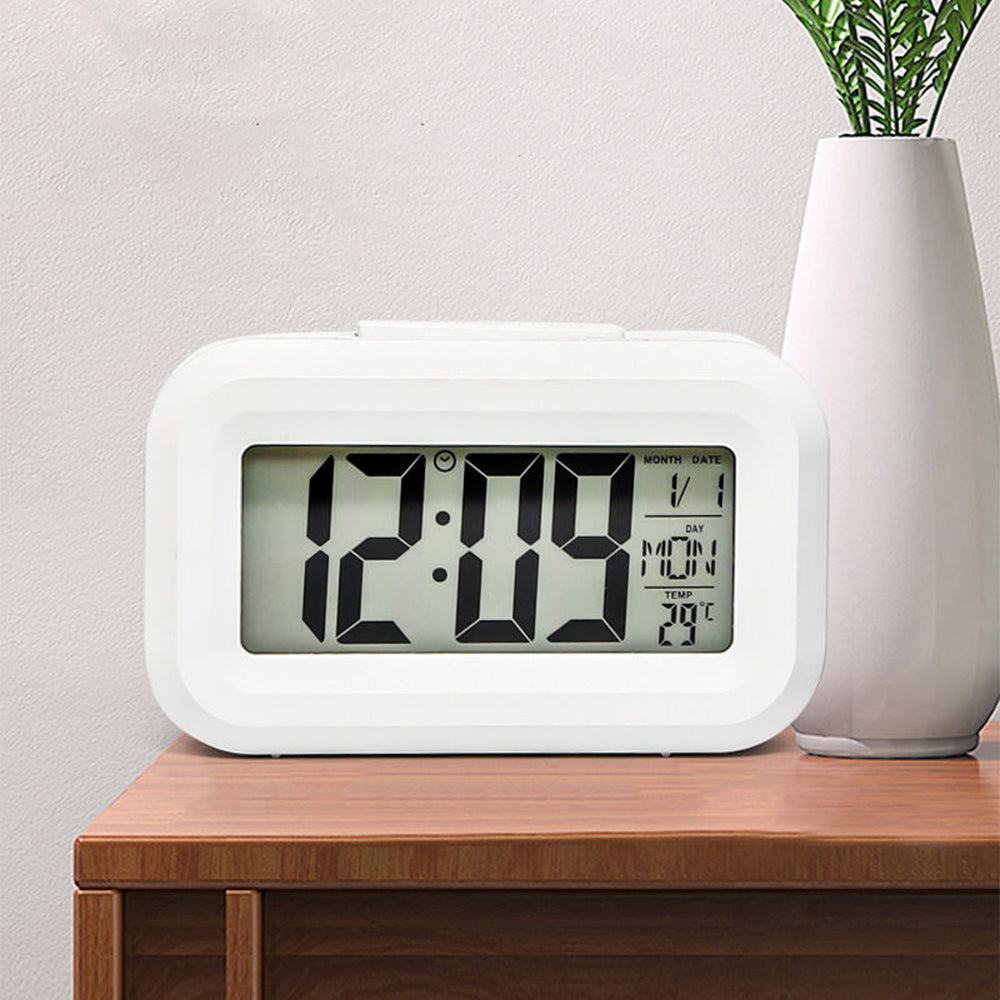 Digital Alarm Clock Thermometer Calendar White