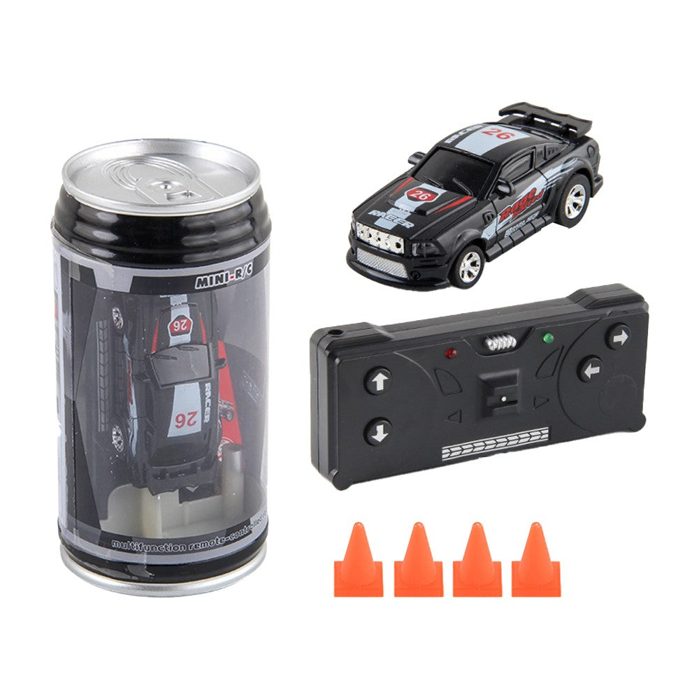 27MHz Kids RC Car Toy Mini Coke Can Remote-Control Racing Car with Led Light Black