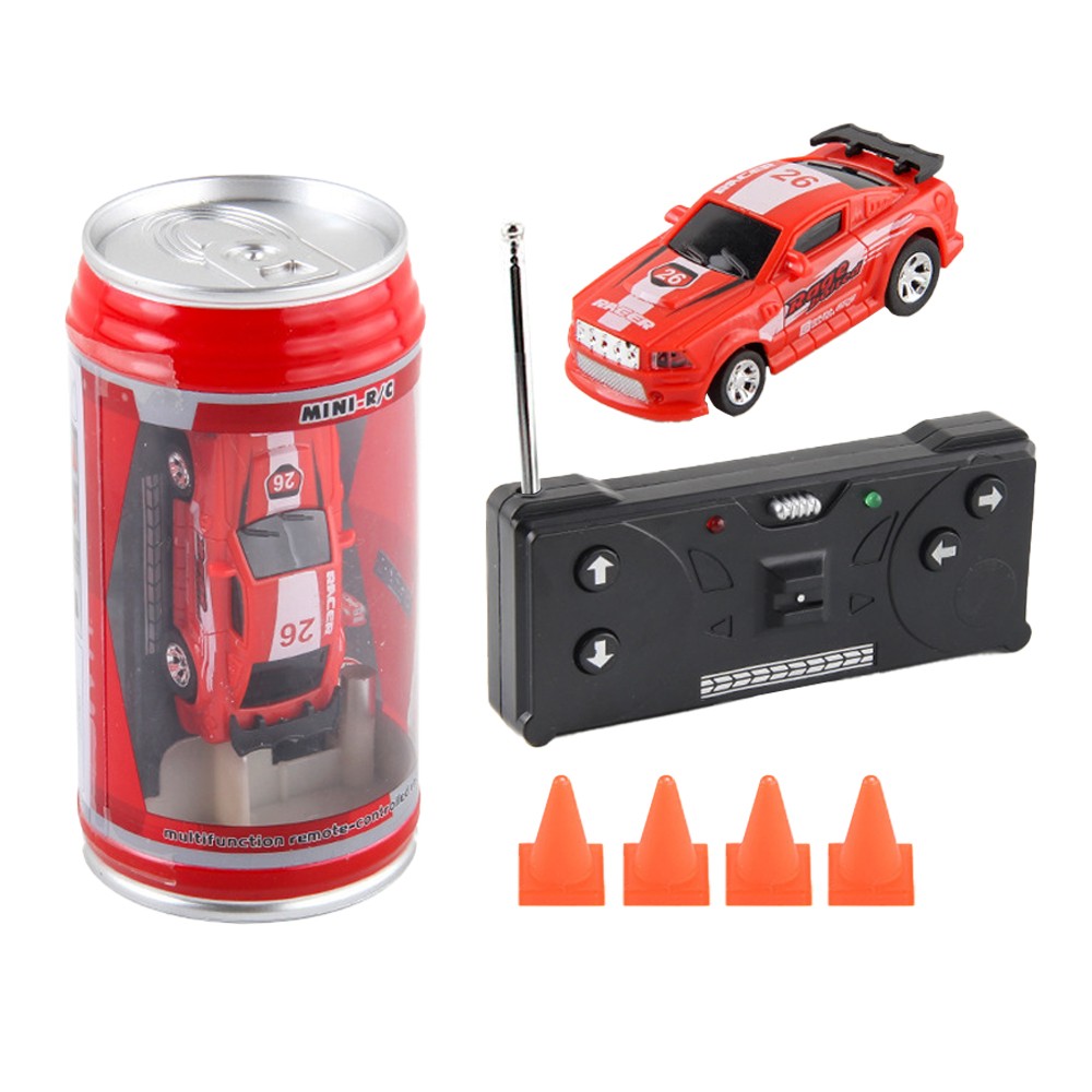 49MHz Kids RC Car Toy Mini Coke Can Remote-Control Racing Car with Led Light Red