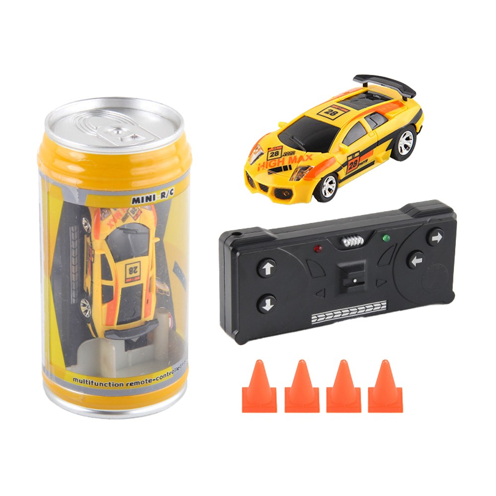 27MHz Kids RC Car Toy Mini Coke Can Remote-Control Racing Car with Led Light Yellow