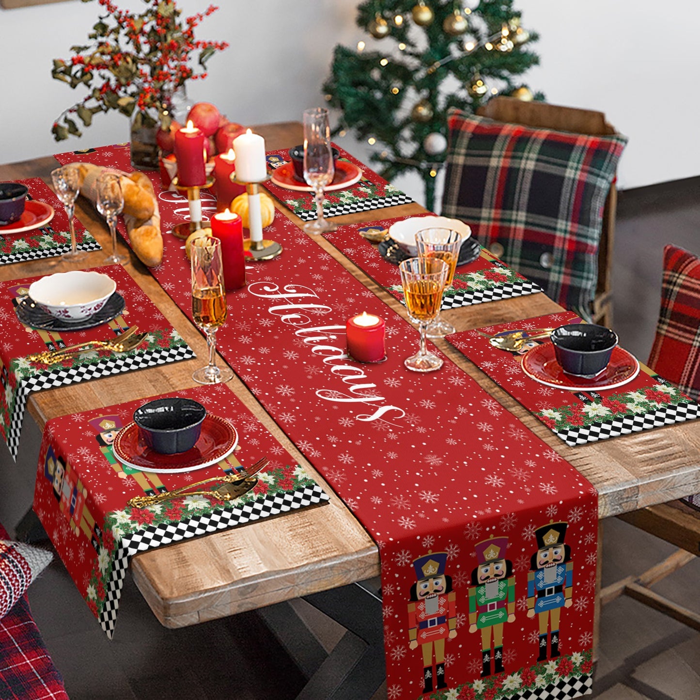 4Pcs Nutcrackers Soldier Merry Christmas Placemats Holiday Table Mats - Style 1
