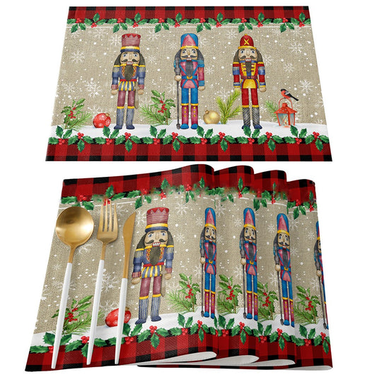 4Pcs Nutcrackers Soldier Merry Christmas Placemats Holiday Table Mats - Style 2