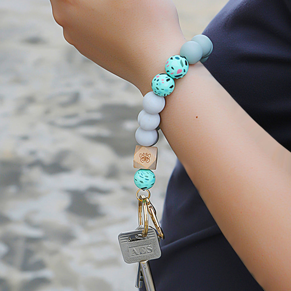 Women Key Ring Wristlet Keychain Bracelet Green