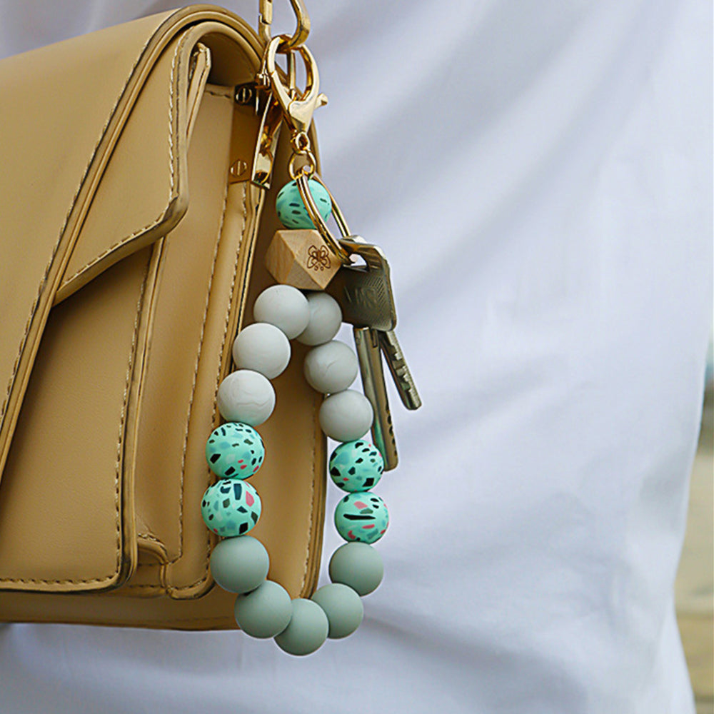 Women Key Ring Wristlet Keychain Bracelet Green