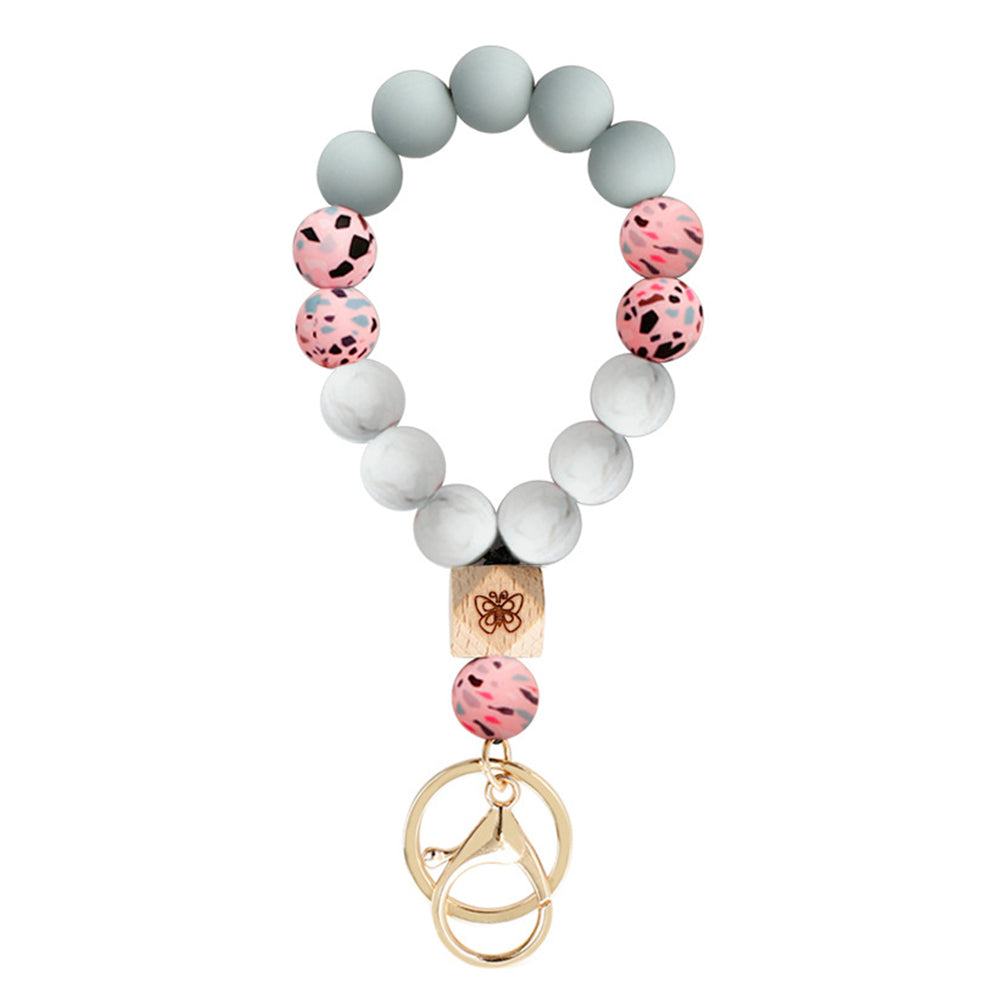 Women Key Ring Wristlet Keychain Bracelet Pink