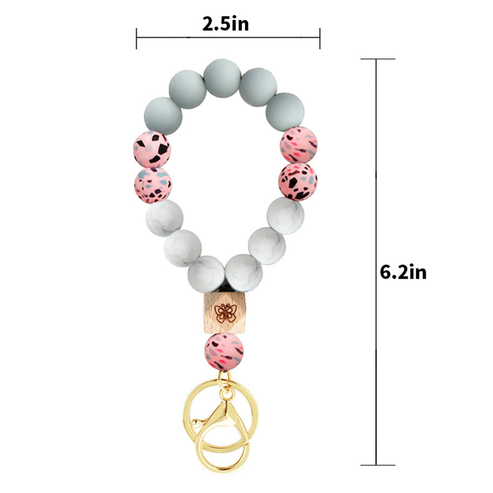 Women Key Ring Wristlet Keychain Bracelet Pink