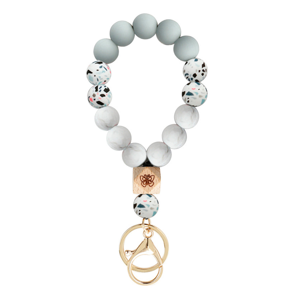 Women Key Ring Wristlet Keychain Bracelet White