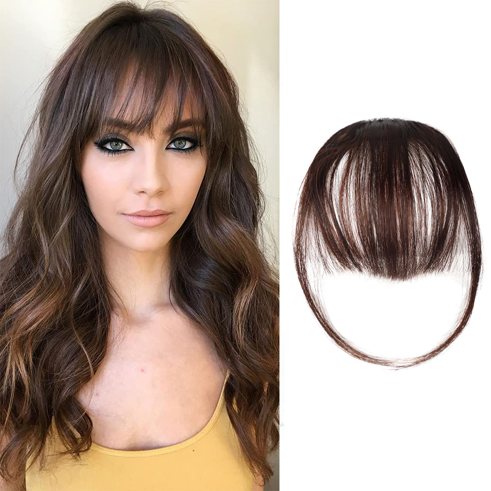 2Pcs Women Clip in Air Bangs Fringe Fake Bangs Dark Brown