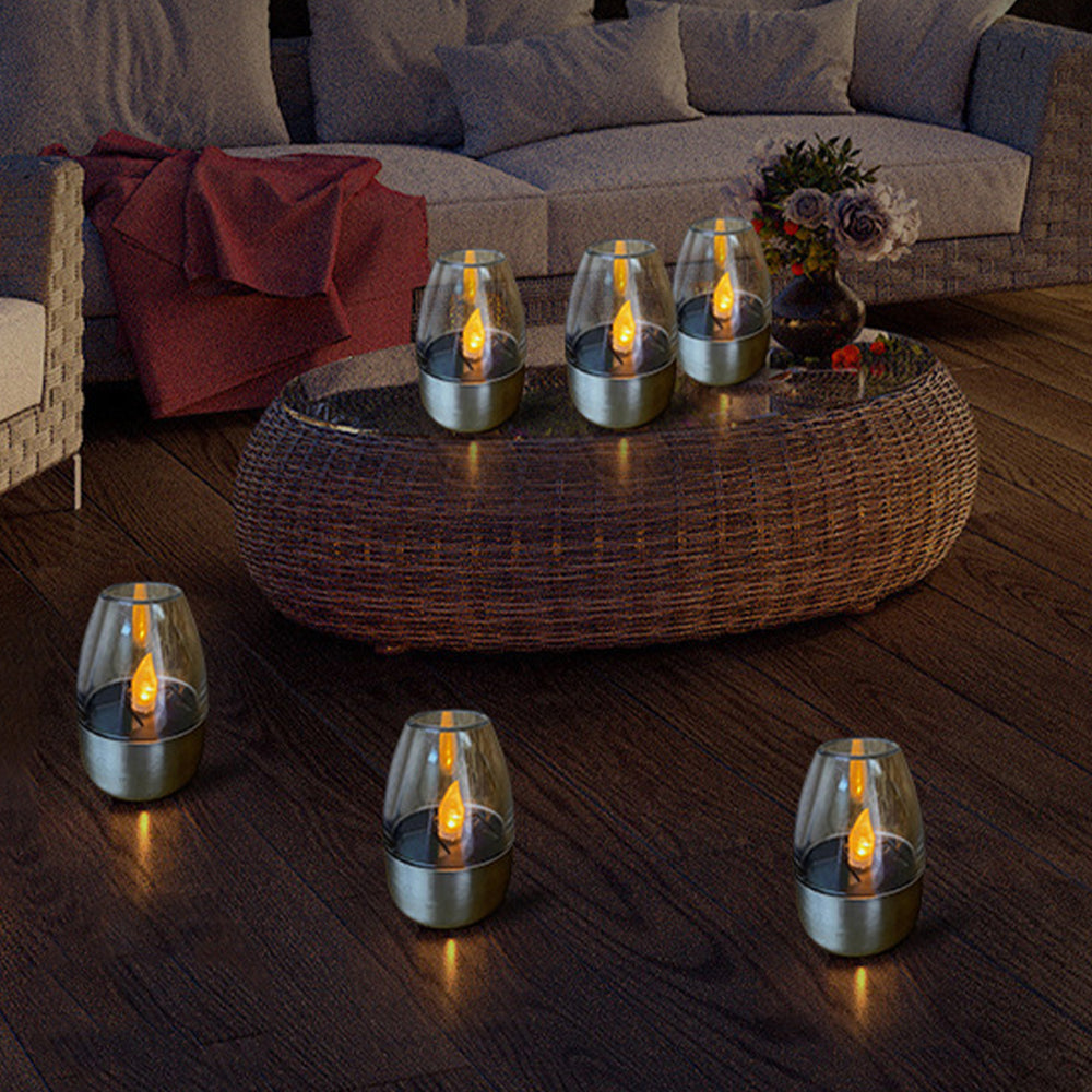 6Pcs Solar Powered LED Flickering Flameless Candle Lights Outdoor Tea Lights