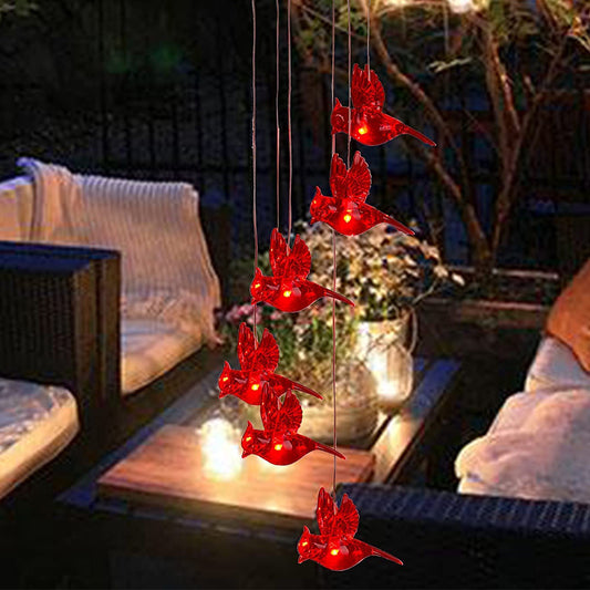 Solar Cardinal Red Bird Wind Chime Light