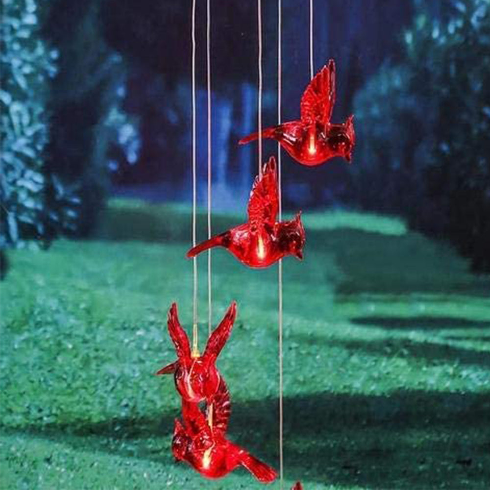 Solar Cardinal Red Bird Wind Chime Light