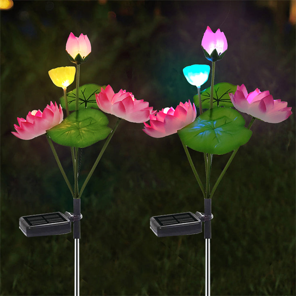 2Pcs Solar Powered Pink Lotus Flower Light