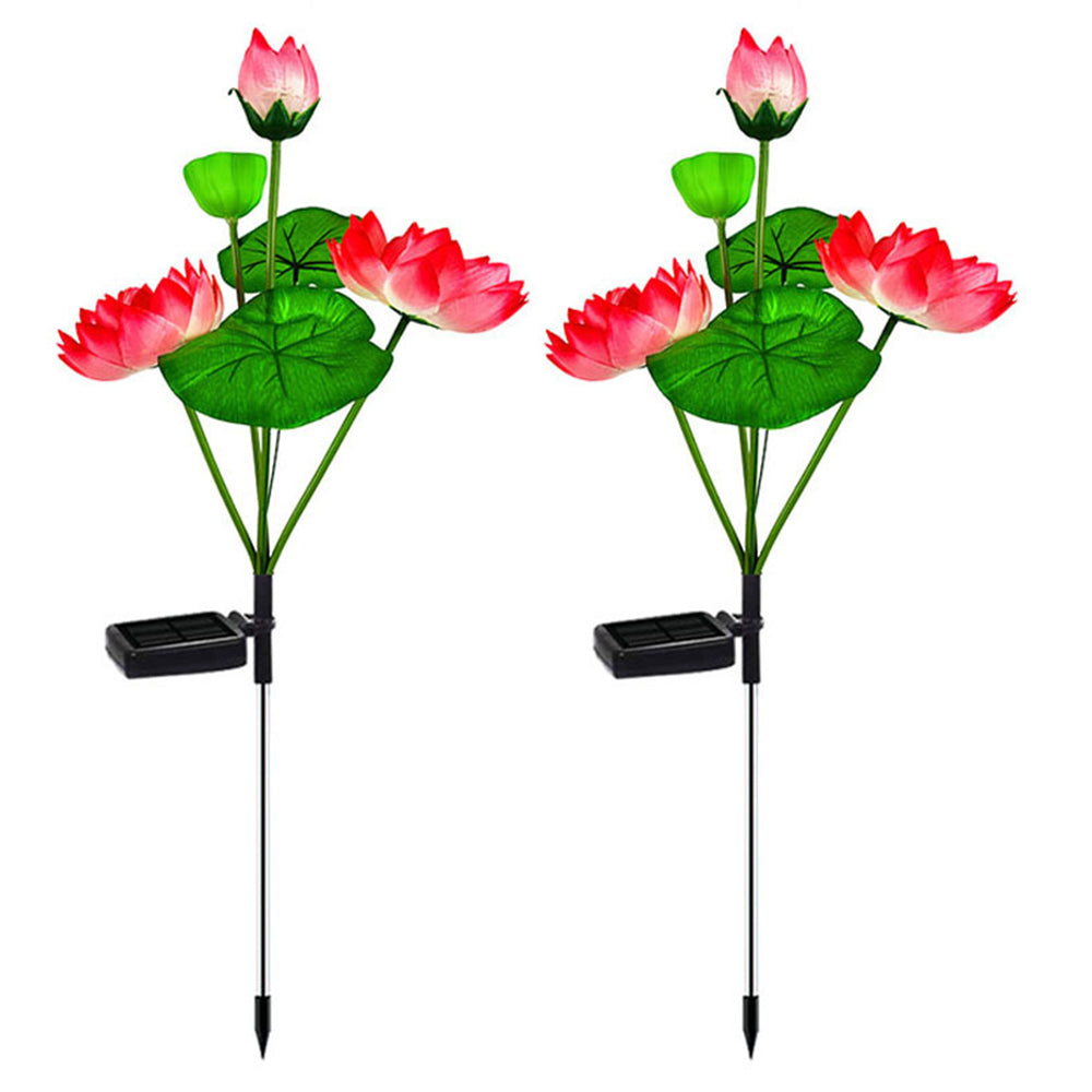 2Pcs Solar Powered Pink Lotus Flower Light