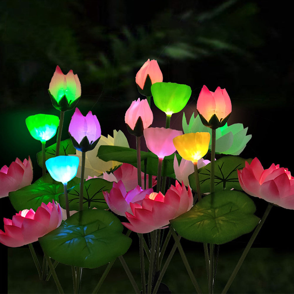 2Pcs Solar Powered Pink Lotus Flower Light