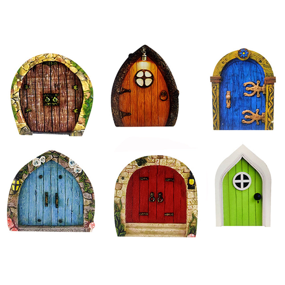 Set of 6Pcs Miniature Fairy Door for Tree Decor Sculpture Style 1