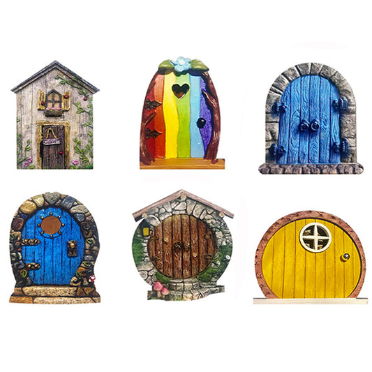 Set of 6Pcs Miniature Fairy Door for Tree Decor Sculpture Style 2