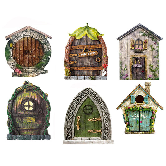 Set of 6Pcs Miniature Fairy Door for Tree Decor Sculpture Style 3
