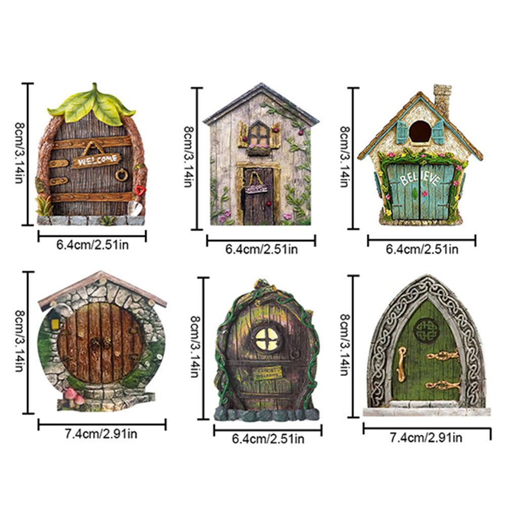 Set of 6Pcs Miniature Fairy Door for Tree Decor Sculpture Style 3