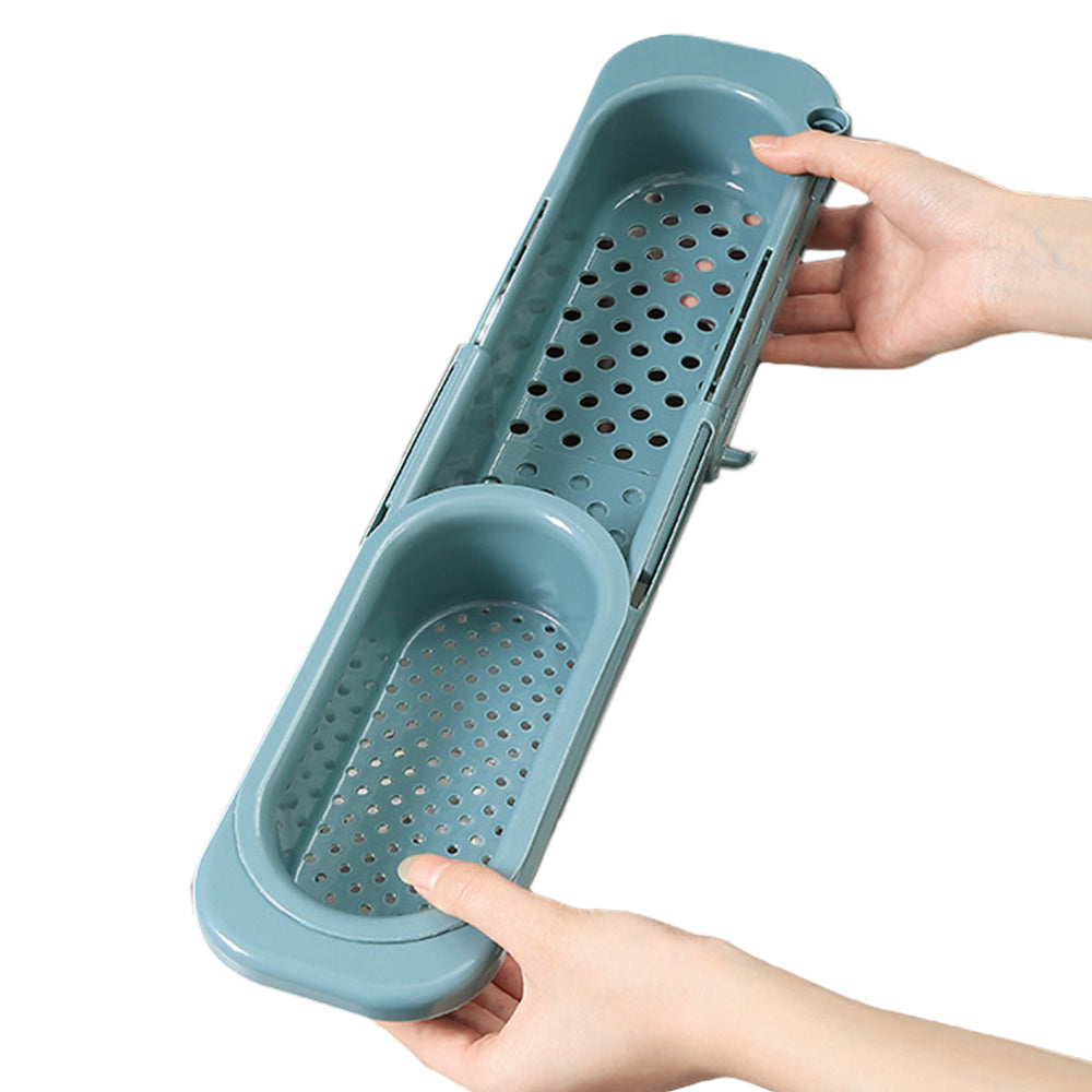 Telescopic Kitchen Sink Storage Rack with Dishcloth Holder Green