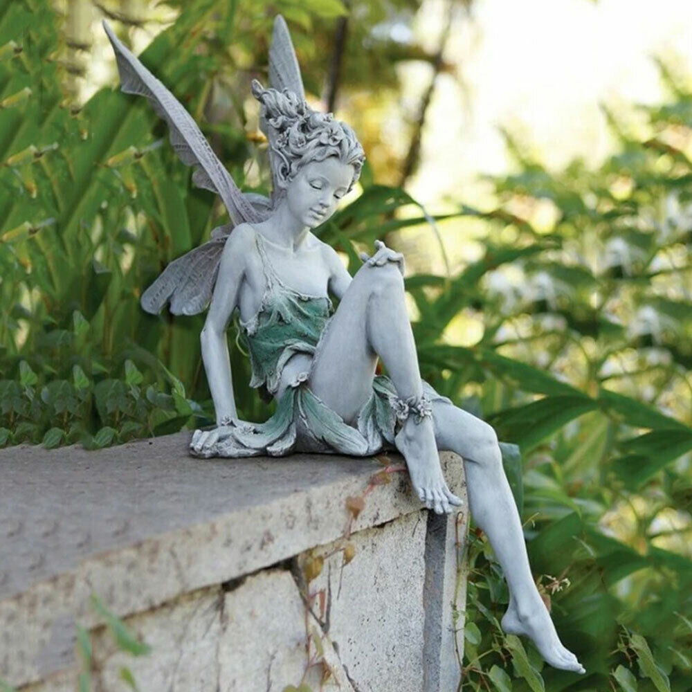 2Pcs Sitting Fairy Statue Outdoor Garden Resin Sculpture White