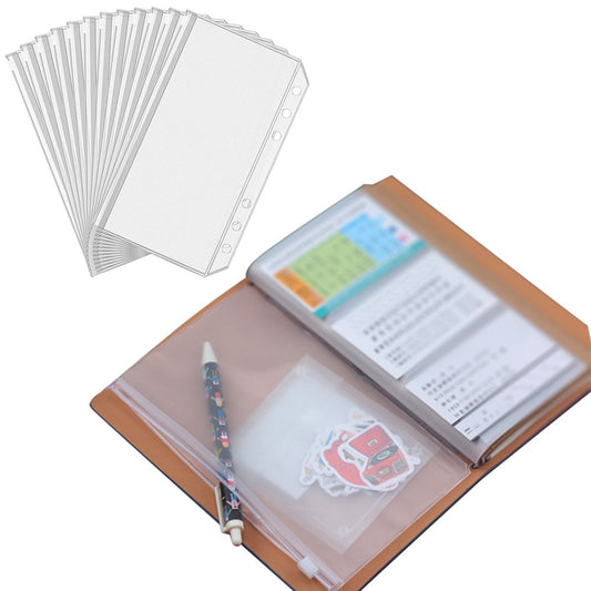 12Pcs Transparent A6 Binder Pockets 6 Holes Budget Zipper Folders Cash Envelopes Document Bag