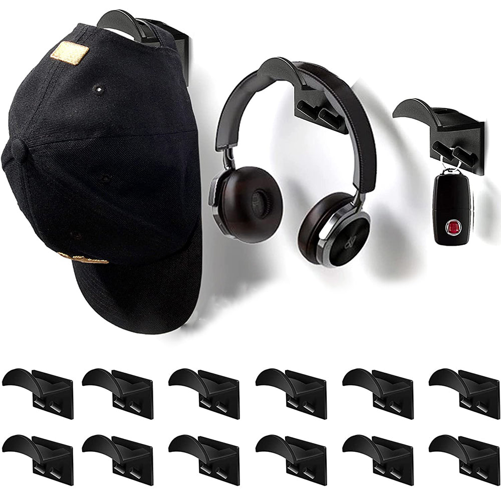 12 X Self Adhesive Wall Mount Hat Hook Baseball Cap Holder Black