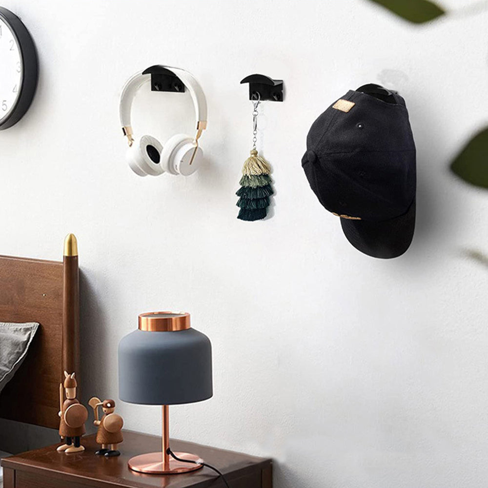 12 X Self Adhesive Wall Mount Hat Hook Baseball Cap Holder Black