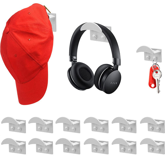 12 X Self Adhesive Wall Mount Hat Hook Baseball Cap Holder White