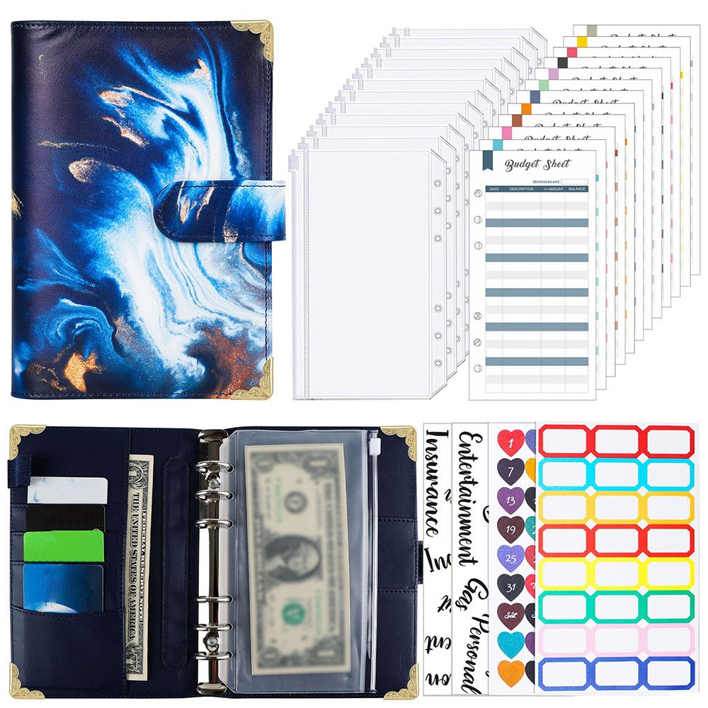 A6 Budget Binder Cash Planner System Organizer with Money Budget Envelopes Dark Blue