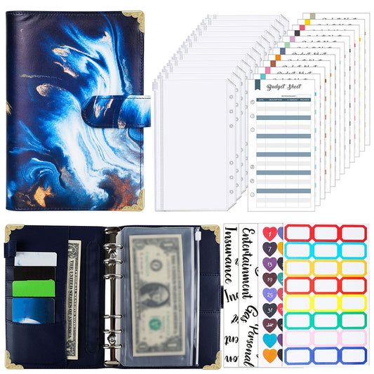 A6 Budget Binder Cash Planner System Organizer with Money Budget Envelopes Dark Blue
