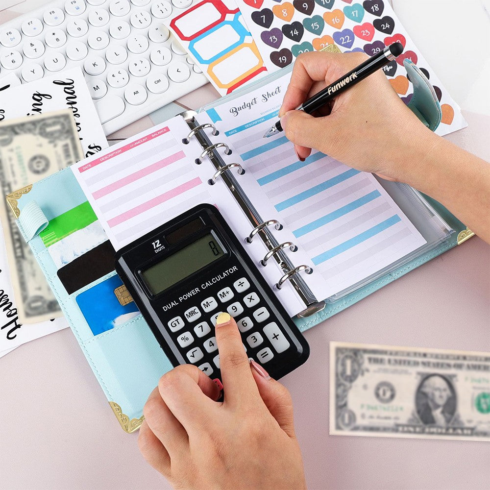 A6 Budget Binder Cash Planner System Organizer with Money Budget Envelopes Light Blue