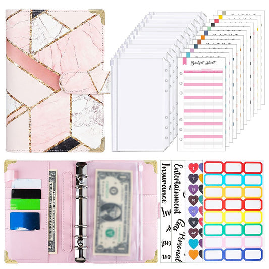 A6 Budget Binder Cash Planner System Organizer with Money Budget Envelopes Pink