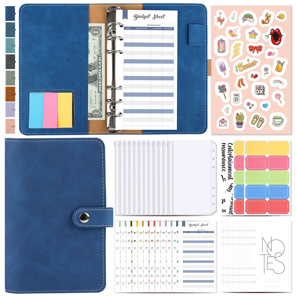A6 Budget Binder Cash Planner System Organizer with Money Budget Envelopes Blue