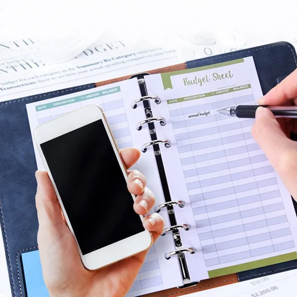 A6 Budget Binder Cash Planner System Organizer with Money Budget Envelopes Blue