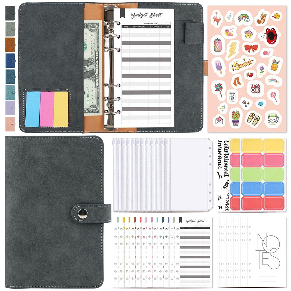 A6 Budget Binder Cash Planner System Organizer with Money Budget Envelopes Grey