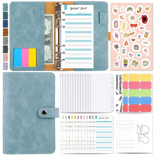A6 Budget Binder Cash Planner System Organizer with Money Budget Envelopes Light Blue