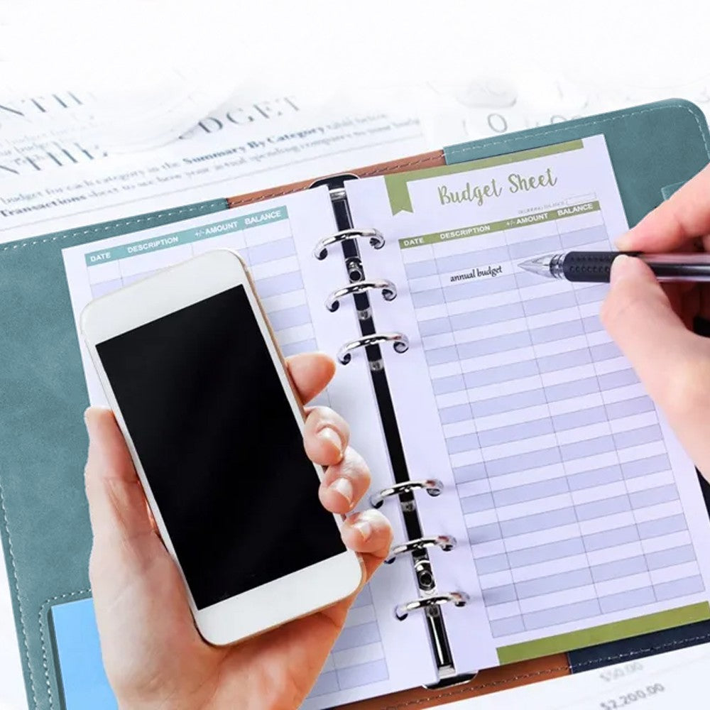 A6 Budget Binder Cash Planner System Organizer with Money Budget Envelopes Light Blue