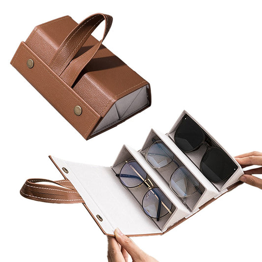 3 Slots Travel Sunglasses Organizer Case Glasses Storage Box Hanging Eyewear Holder Brown