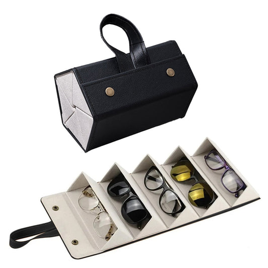 5 Slots Travel Sunglasses Organizer Case Glasses Storage Box Hanging Eyewear Holder Black