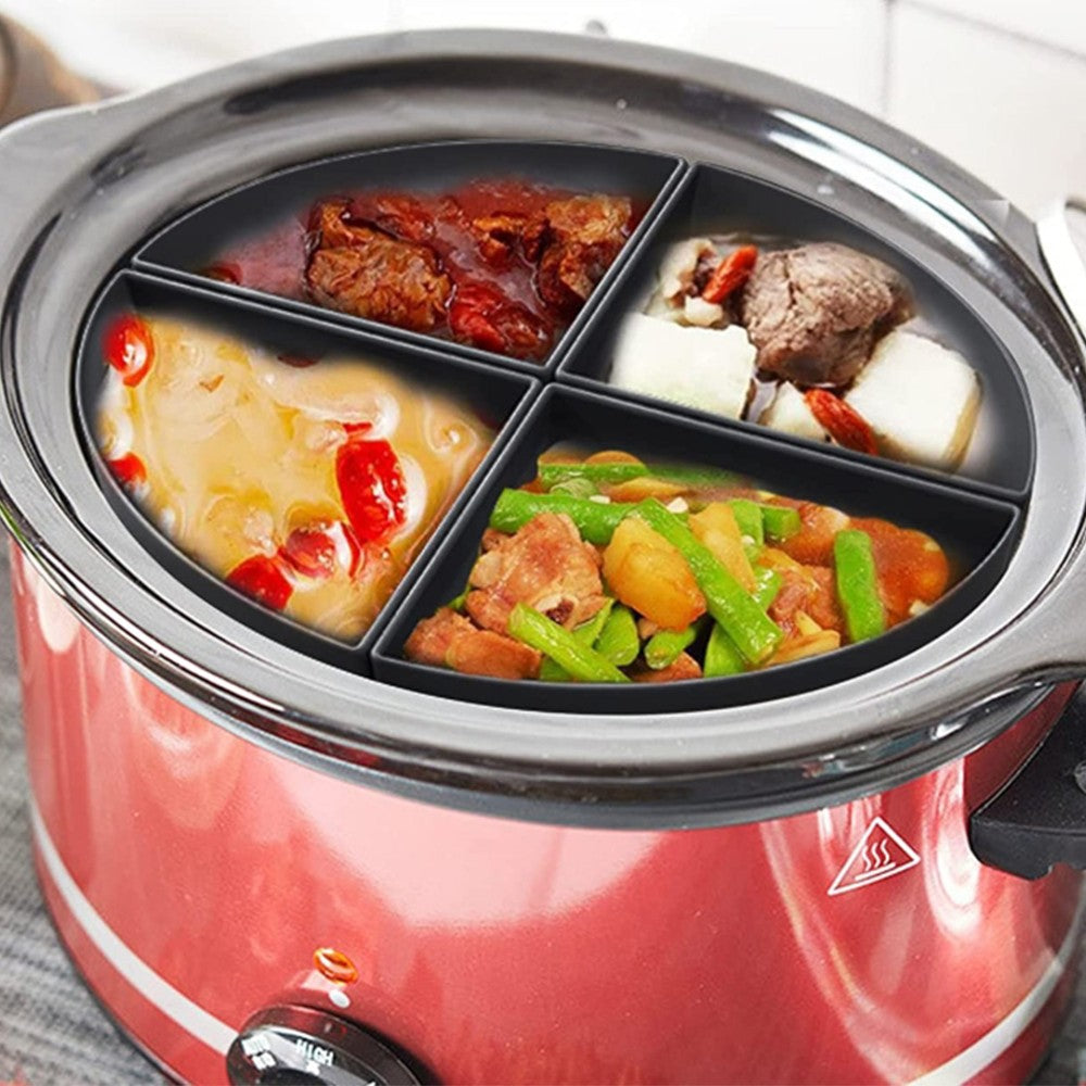 4 In 1 Silicone Slow Cooker Divider Liner for 6 QT Crockpot Reusable Crock Pot Divider Cooking Liner Black
