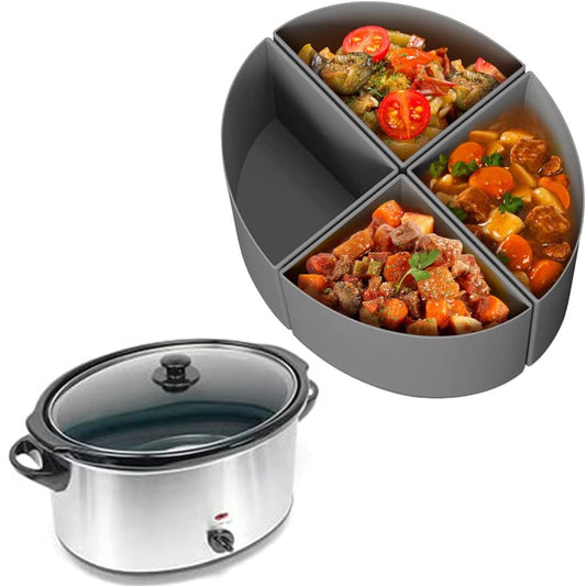 4 In 1 Silicone Slow Cooker Divider Liner for 6 QT Crockpot Reusable Crock Pot Divider Cooking Liner Grey