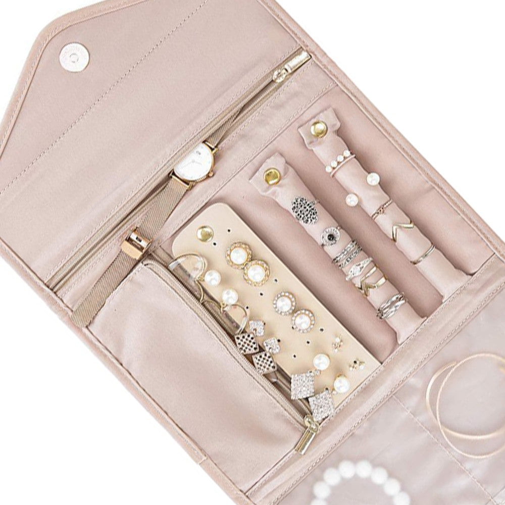 Foldable Travel Jewelry Storage Bag Jewellery Pouch Pink