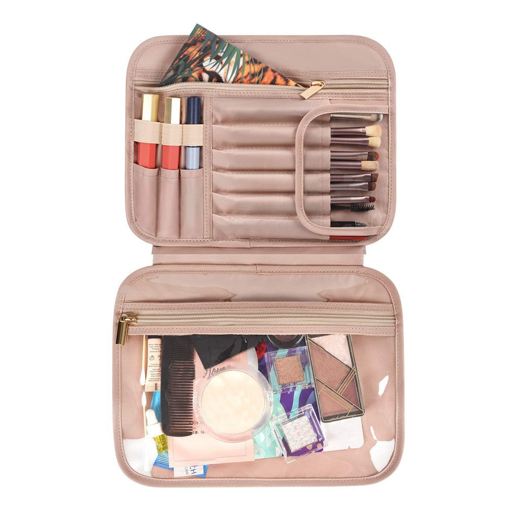 PU Leather Hanging Travel Toiletry Bag Makeup Bag Pink