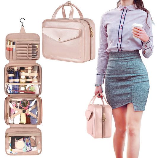 PU Leather Hanging Travel Toiletry Bag Makeup Bag Pink