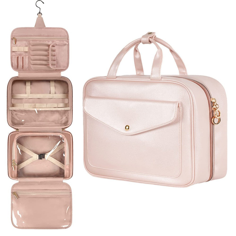 PU Leather Hanging Travel Toiletry Bag Makeup Bag Pink