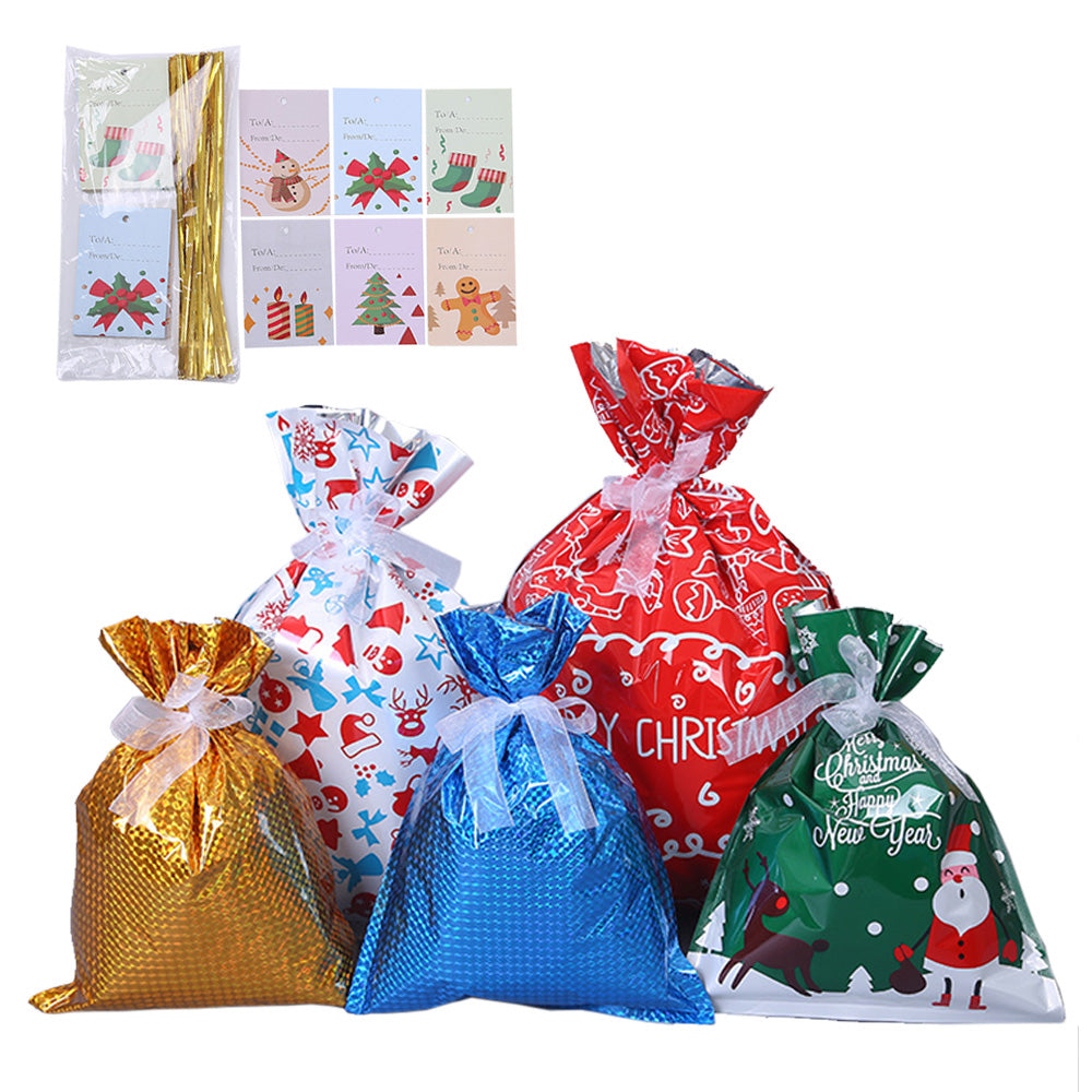 Set of 30Pcs Christmas Candy Bag Cookie Wrapping Pouch with Labels
